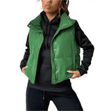 Women's Green Puffer Leather Vest image 0
