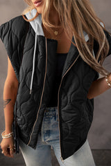 Harlow Quilted Hooded Zip Up Puffer Vest - Black, L - 12/14 image