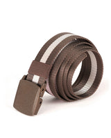 ZIMEGO Mens One Size Adjustable Strap Stripe Nylon Web Belt With Plastic Buckle - ONE SIZE, CHOCOLATE image