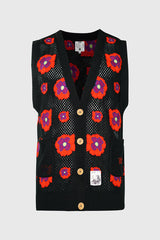Opium Poppy Flower Crochet Sleeveless Cardigan image 0