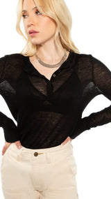 Superfine Wool Henley Sweater (Black) image 1