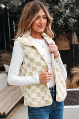 Stevie Sherpa Checkerboard Button Vest With Pocket image 2