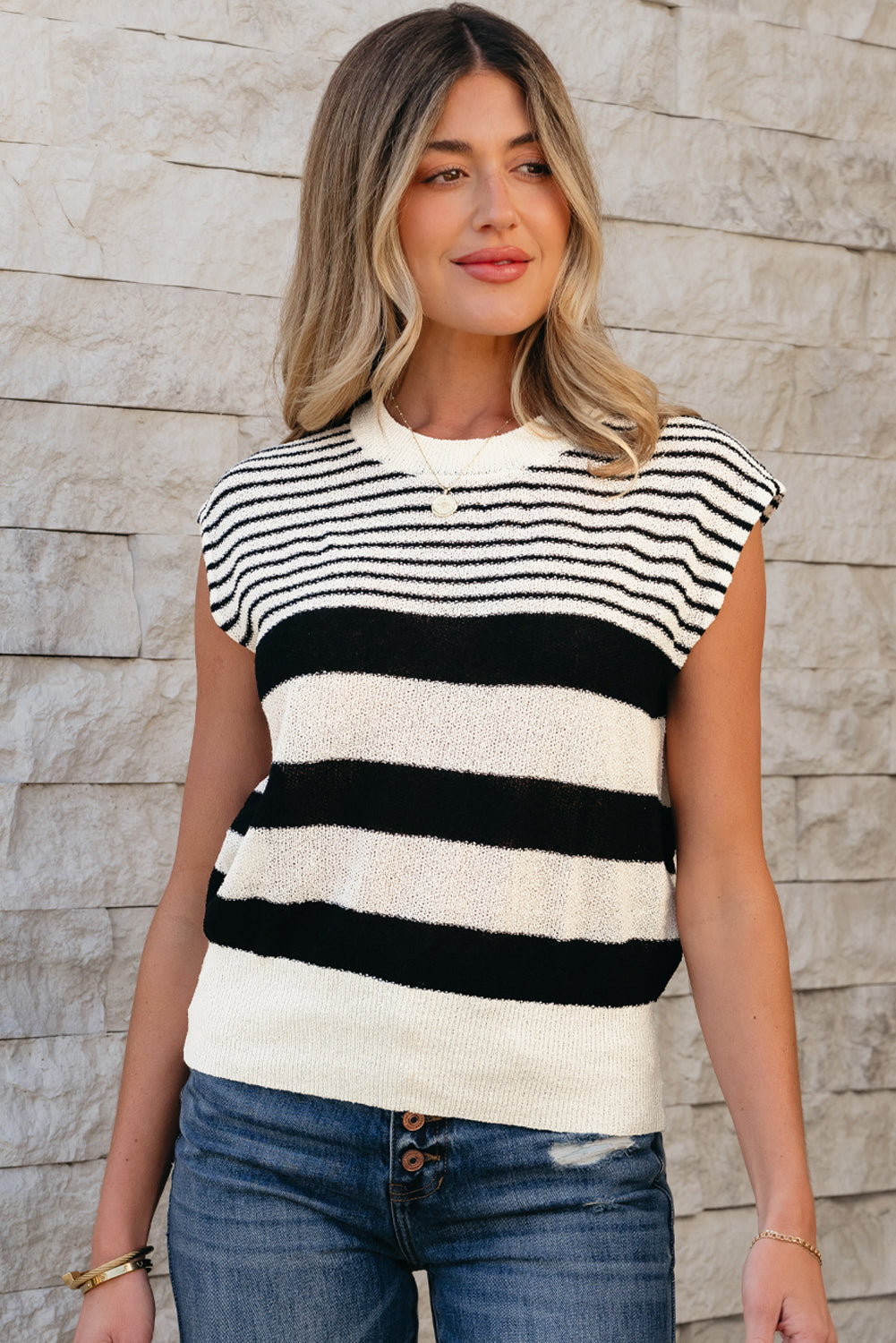 Irene Striped O Neck Sweater Vest image 3