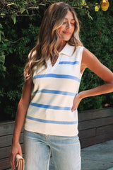 Lainey Stripe Split V Neck Collared Ribbed Sweater Vest image 3