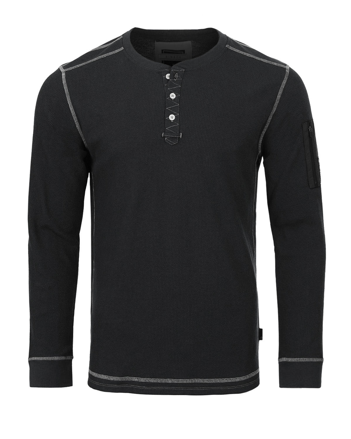 ZIMEGO Men's Casual Long Sleeve Lightweight Thermal Henley Essential Shirt - Black, XX-Large image