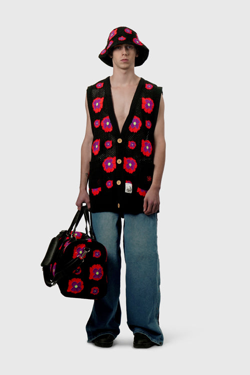 Opium Poppy Flower Crochet Sleeveless Cardigan image 1