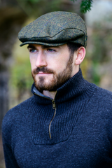 Men's Herringbone Green 100% Tweed Trinity Flat Cap