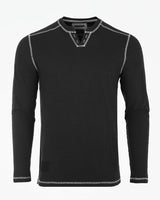 ZIMEGO Men's Vintage Long Sleeve Notch V-Neck Henley Casual Shirt - BLACK, Medium image