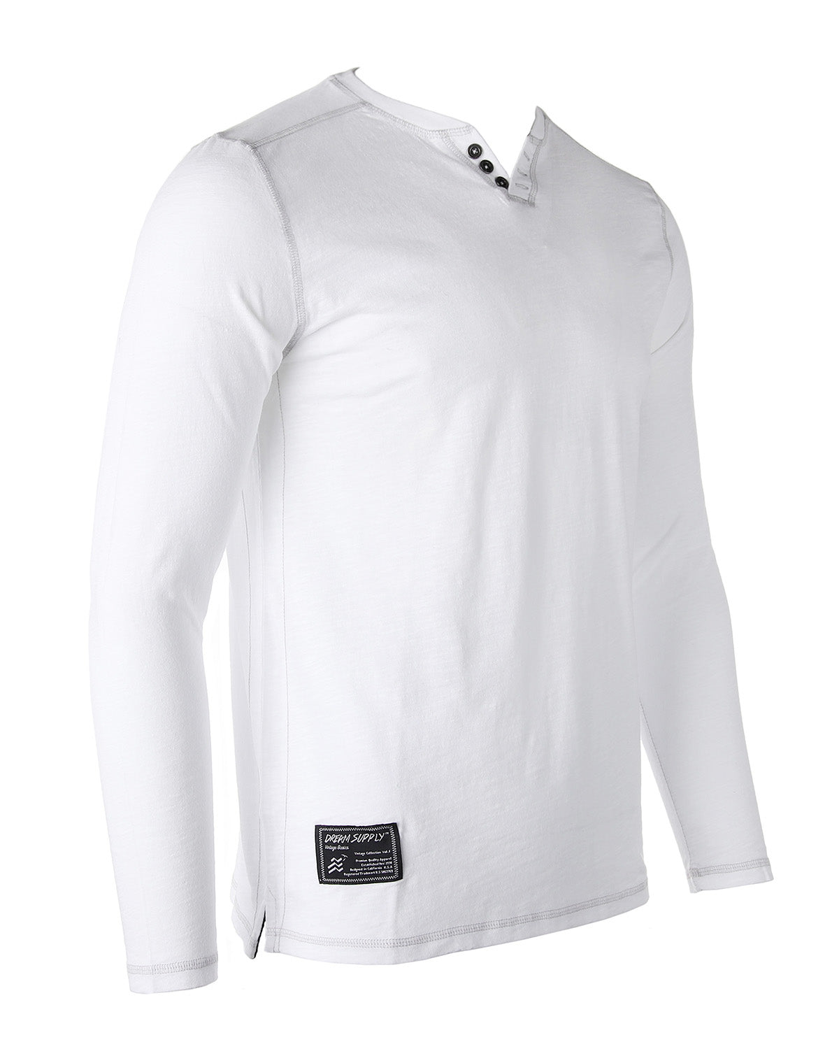 ZIMEGO Mens Long Sleeve V-Neck Henley Oil Wash Contrast Seam Vintage Shirt - Silver Grey image 1