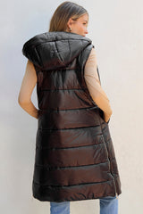 Black Hooded Long Quilted Vest PLUS Coat image 1