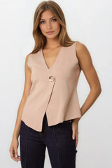 Mocha Asymmetric Fine Knit Waistcoat image 0