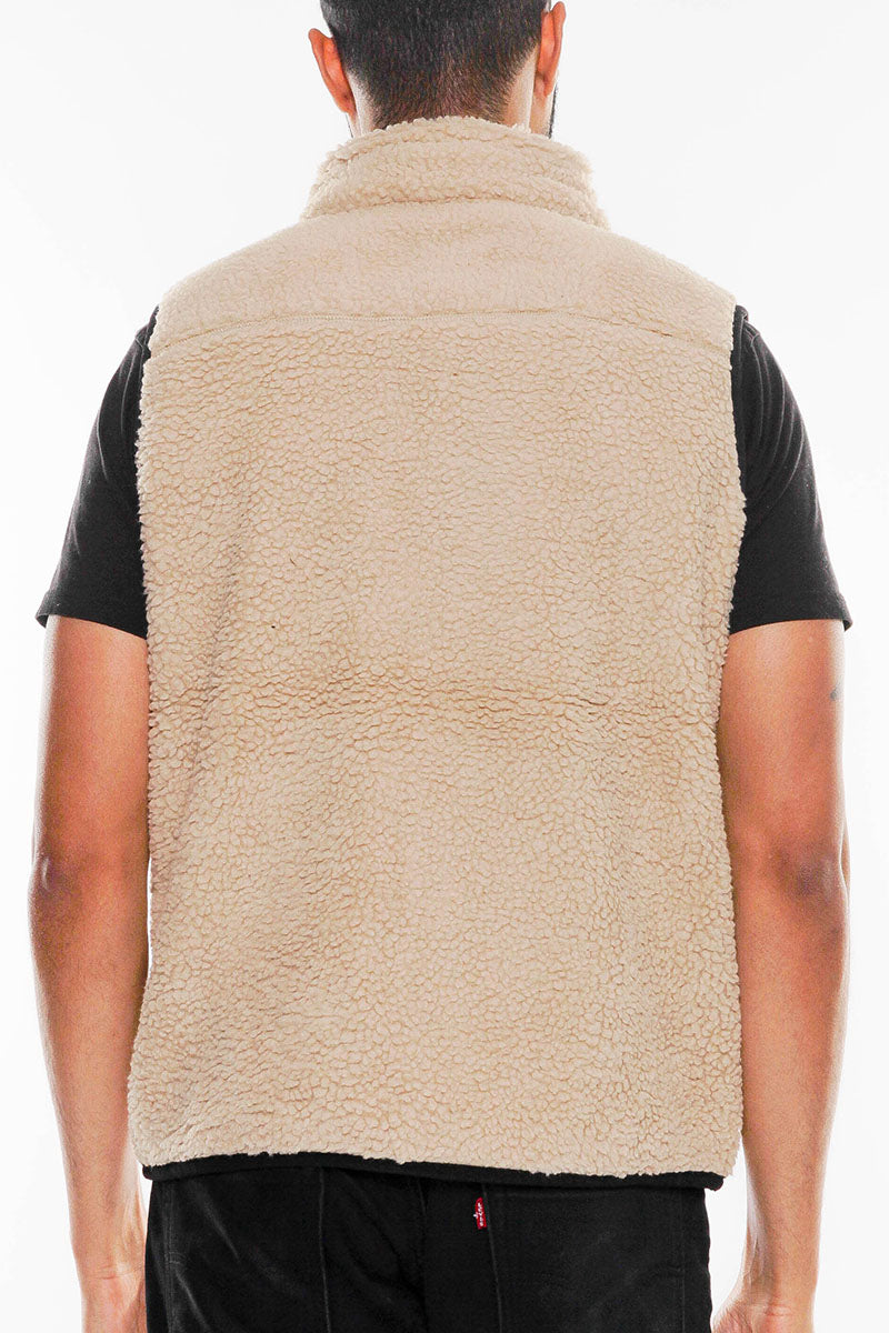 Sherpa Full Zip Vest with Chest Zipper Pocket image 2