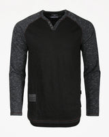 ZIMEGO Long Sleeve Contrast Raglan Henley V-Neck T-Shirts BLK-BLK image 6
