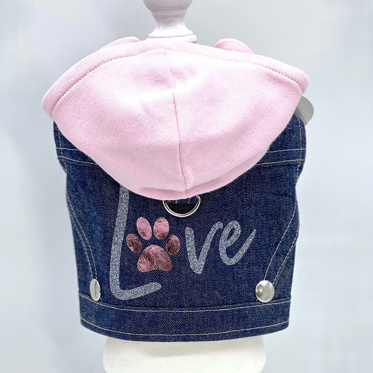 Denim Hoodie "Love" Harness Vest – Pink image 0