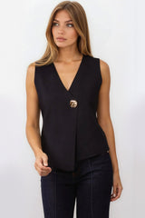 Black Asymmetric Fine Knit Waistcoat image 0
