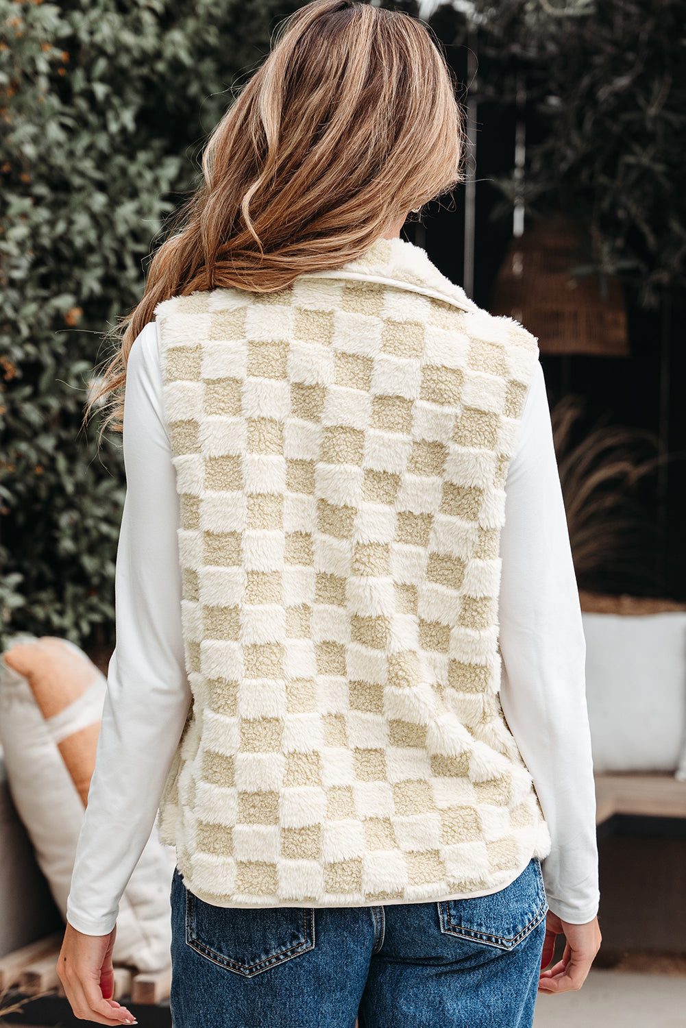 Stevie Sherpa Checkerboard Button Vest With Pocket image 1