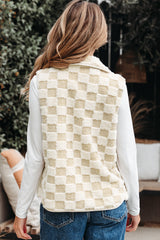 Stevie Sherpa Checkerboard Button Vest With Pocket image 1