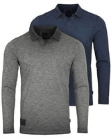 Long Sleeve Vintage Wash Henley Neck Polo Shirt - Charcoal Navy Set of 2, Medium image