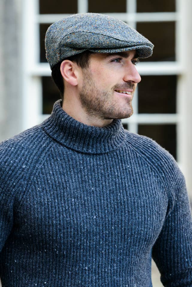 Men's Herringbone Grey 100% Tweed Trinity Flat Cap