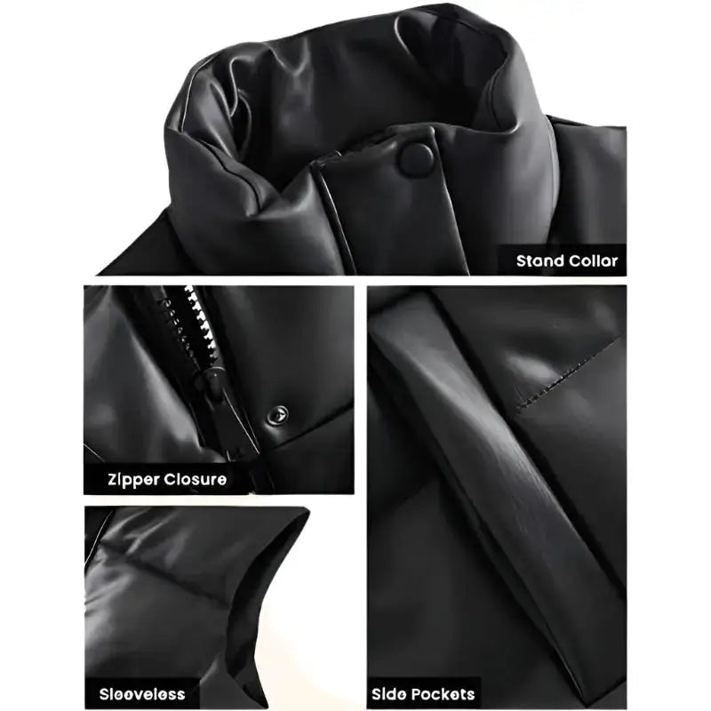 Women’s Black Leather Puffer Vest image 3