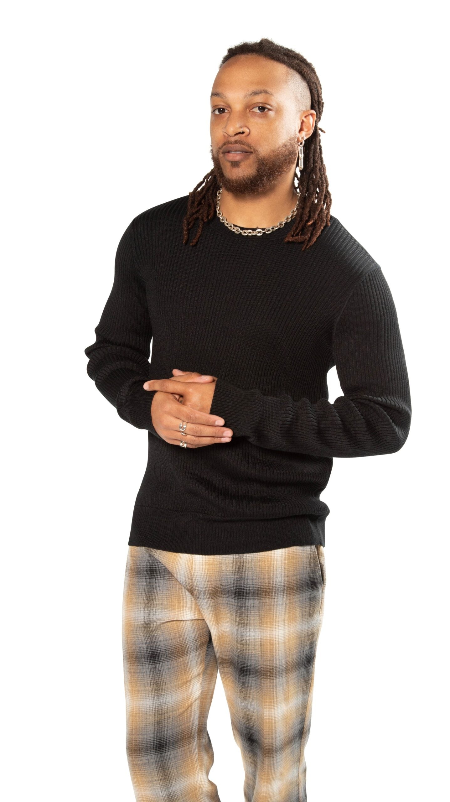 Ribbed Poor Boy Crewneck Sweater (Black) image 1