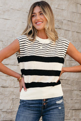 Irene Striped O Neck Sweater Vest - Black white, L - 12/14 image