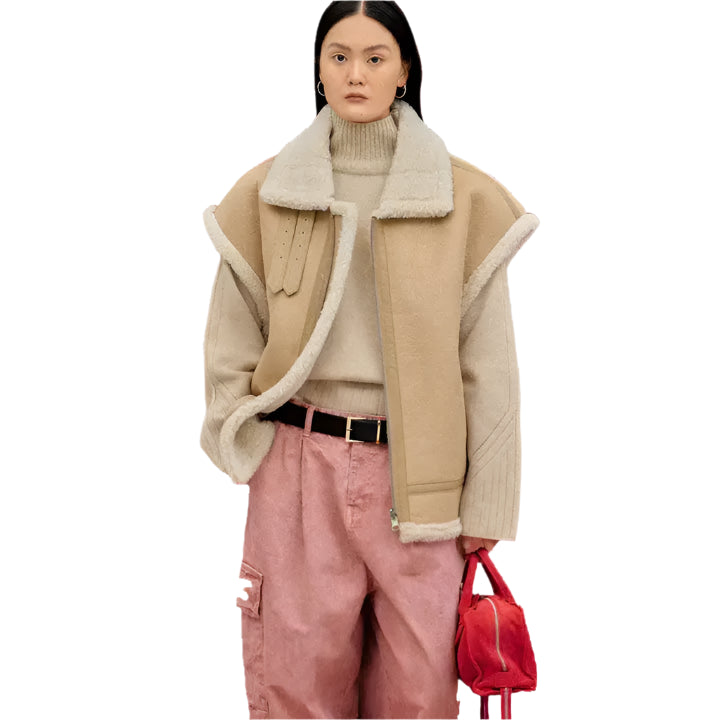 Camel Shearling Leather Vest image 1