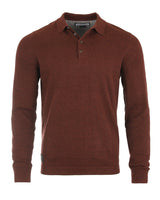 ZIMEGO Men's Casual Polo Sweater - Long Sleeve Pullover Button Knit Shirt - Melange Maroon, Small image