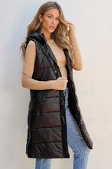 Black Hooded Long Quilted Vest PLUS Coat