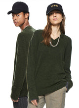 Merino Wool V-Neck Sweater (Dark-Olive) image 1