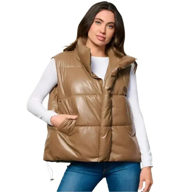Women’s Khaki Puffer Vest image 0