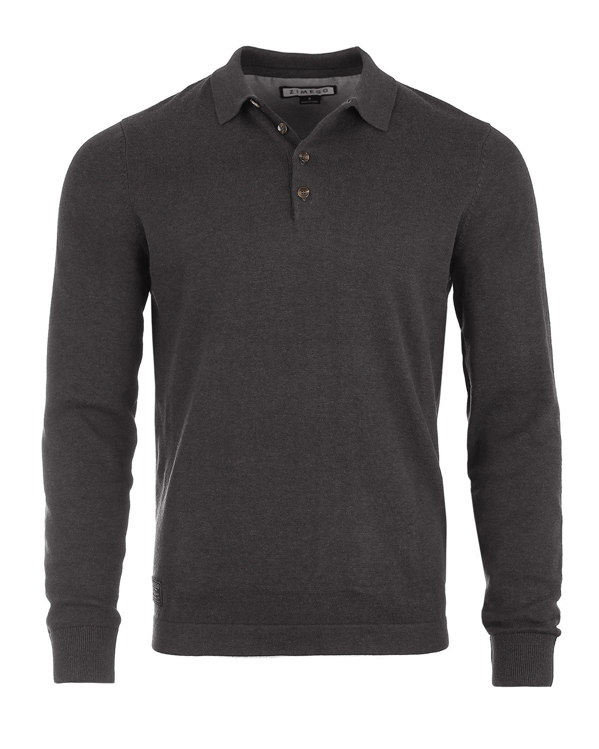 ZIMEGO Men's Casual Polo Sweater - Long Sleeve Pullover Button Knit Shirt - Charcoal, XX-Large image