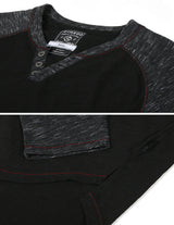 ZIMEGO Long Sleeve Contrast Raglan Henley V-Neck T-Shirts BLK-BLK image 2