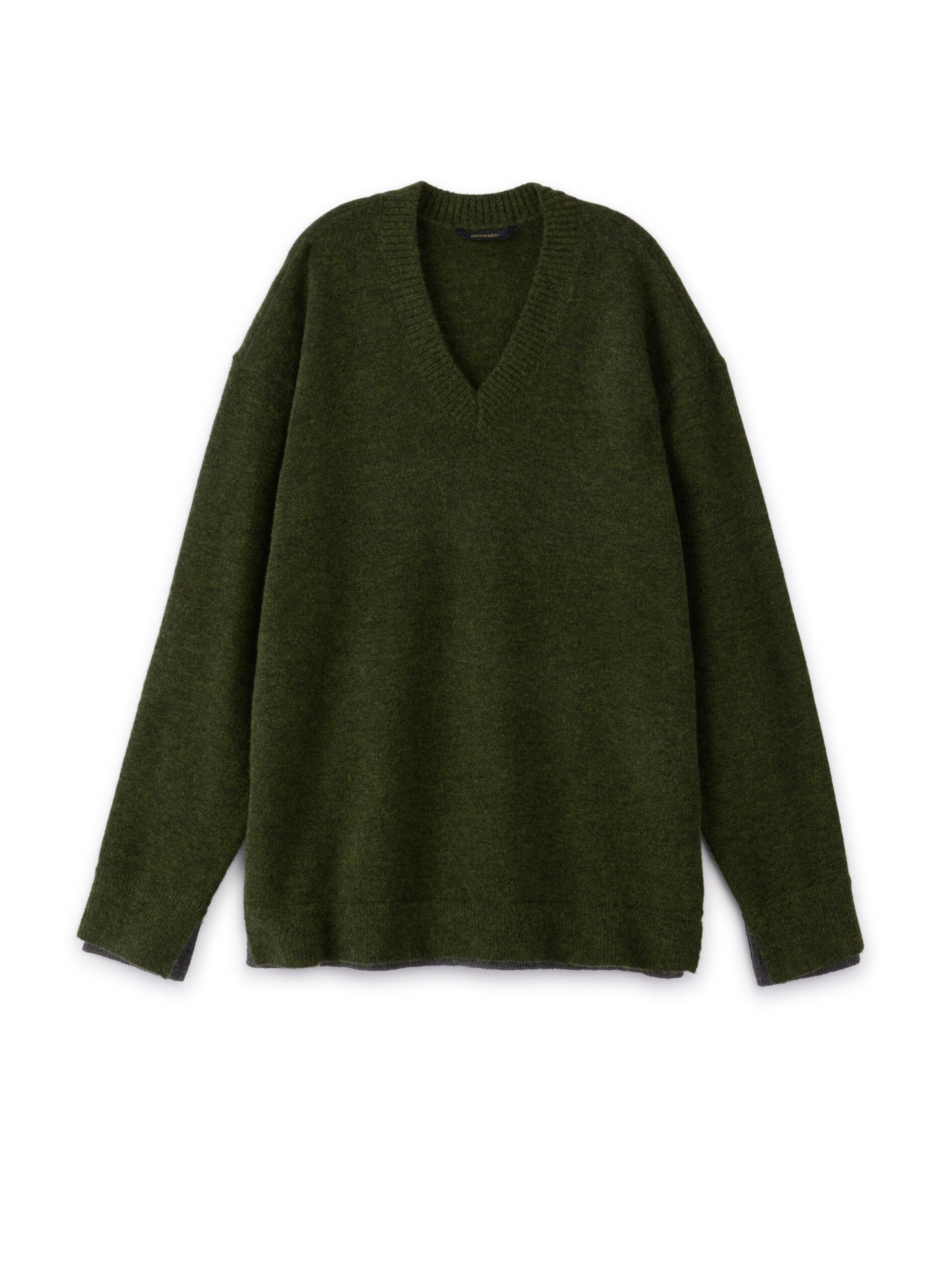 Merino Wool V-Neck Sweater (Dark-Olive) image 0