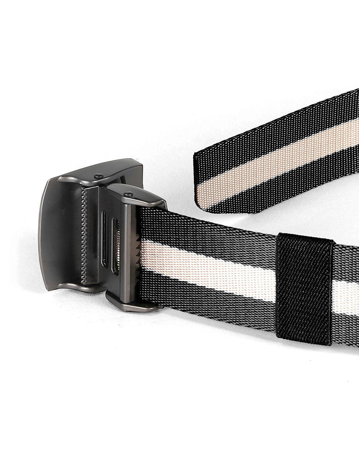 ZIMEGO Mens One Size Adjustable Strap Stripe Nylon Web Belt With Metal Buckle image 3