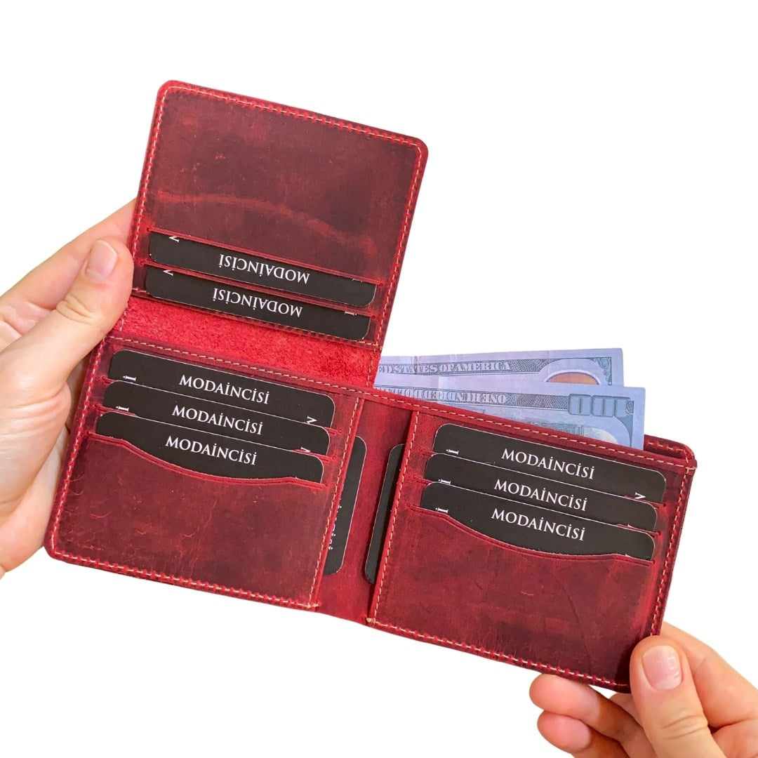 Cosmos - Genuine Leather Trifold Classic Men's Wallet - Crazy Red image
