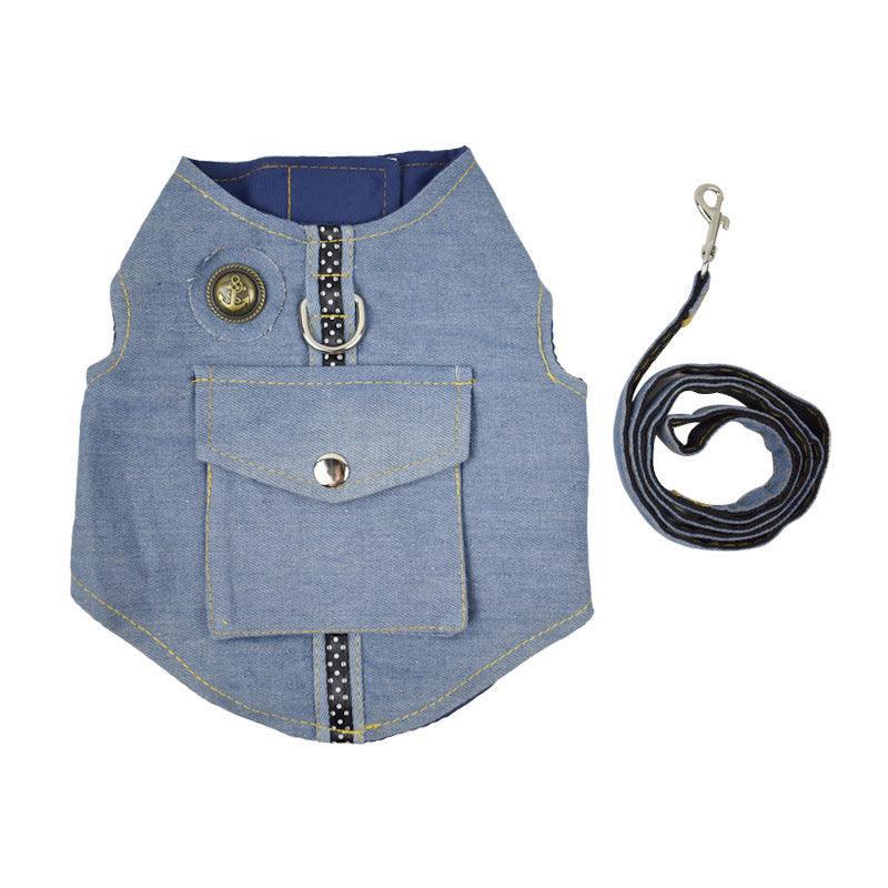 Denim Starry Sky Pet Vest Harness - Light Blue, L image