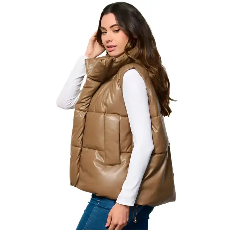 Women’s Khaki Puffer Vest image 2