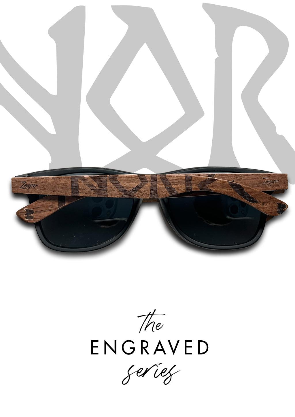 Eyewood | Engraved wooden sunglasses - Viking Runes - Norway image 1