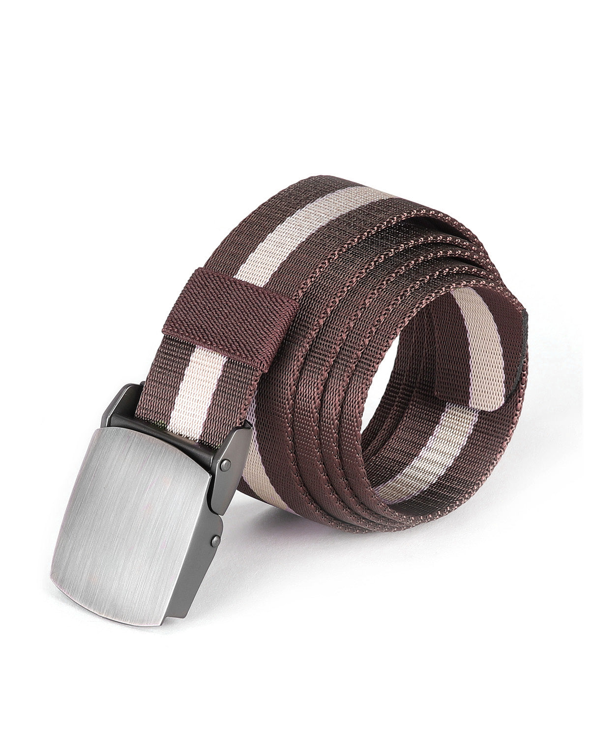 ZIMEGO Mens One Size Adjustable Strap Stripe Nylon Web Belt With Metal Buckle - ONE SIZE, CHOCOLATE image