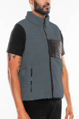 Sherpa Full Zip Vest with Chest Zipper Pocket - Grey, S image