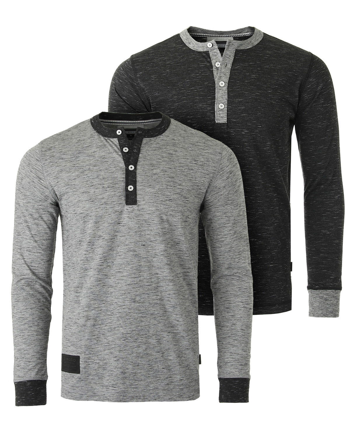 Long Sleeve Casual Henley Shirts With Contrast Neck and Cuffs Set of 2 - Grey + Black Set of 2, X-Large image