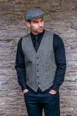 Irish Wool Tweed Herringbone Grey Waistcoat Vest