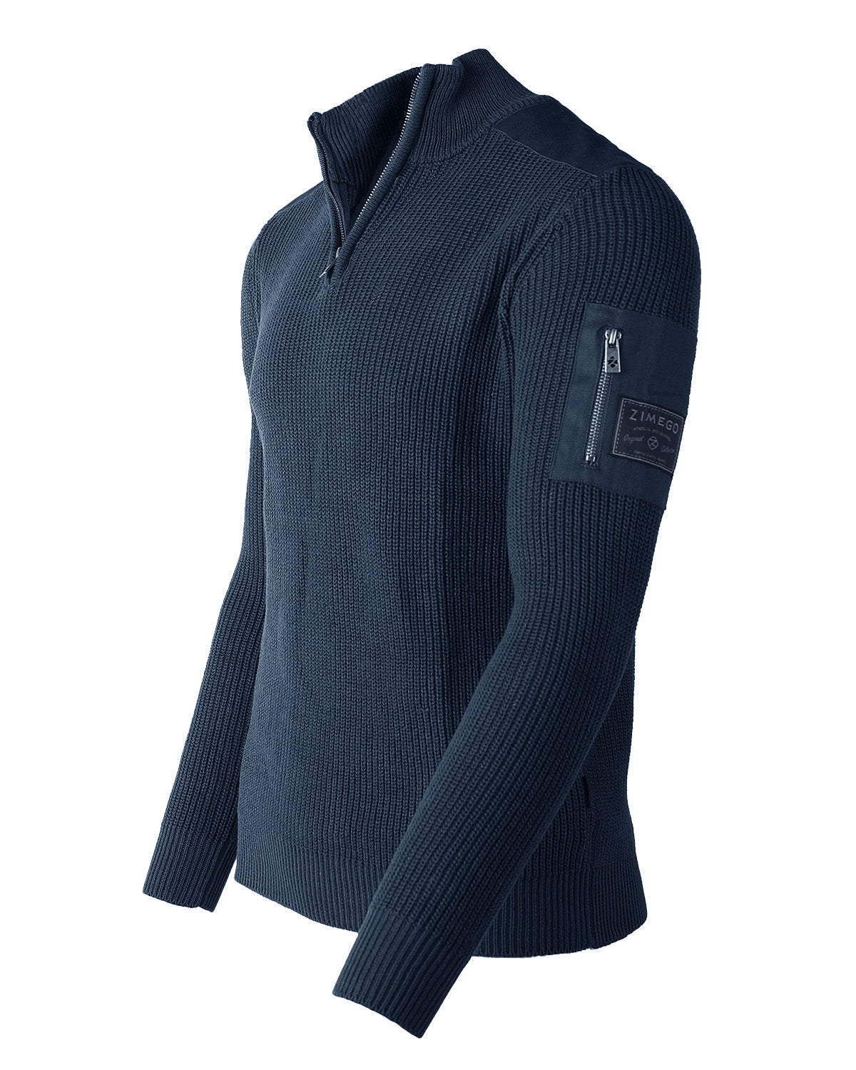 ZIMEGO Mens Long Sleeve Pullover Quarter Zip Mock Neck Polo Sweater with Pocket - Navy, Medium image