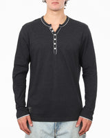 Stretch Long Sleeve Casual Button Henley Fashion Shirts - Black, X-Large image
