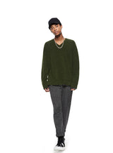 Merino Wool V-Neck Sweater (Dark-Olive) image 2