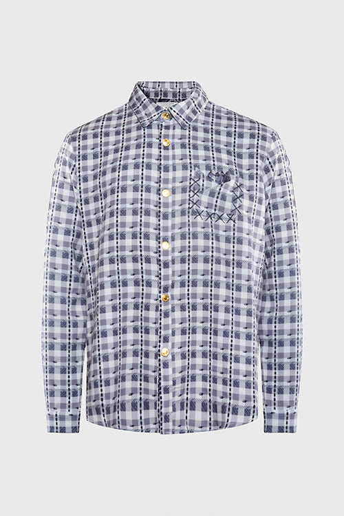 Eternal Plaid Long Sleeve Button Up Shirt - L, Gray Shrike image