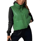 Women's Green Puffer Leather Vest image 1