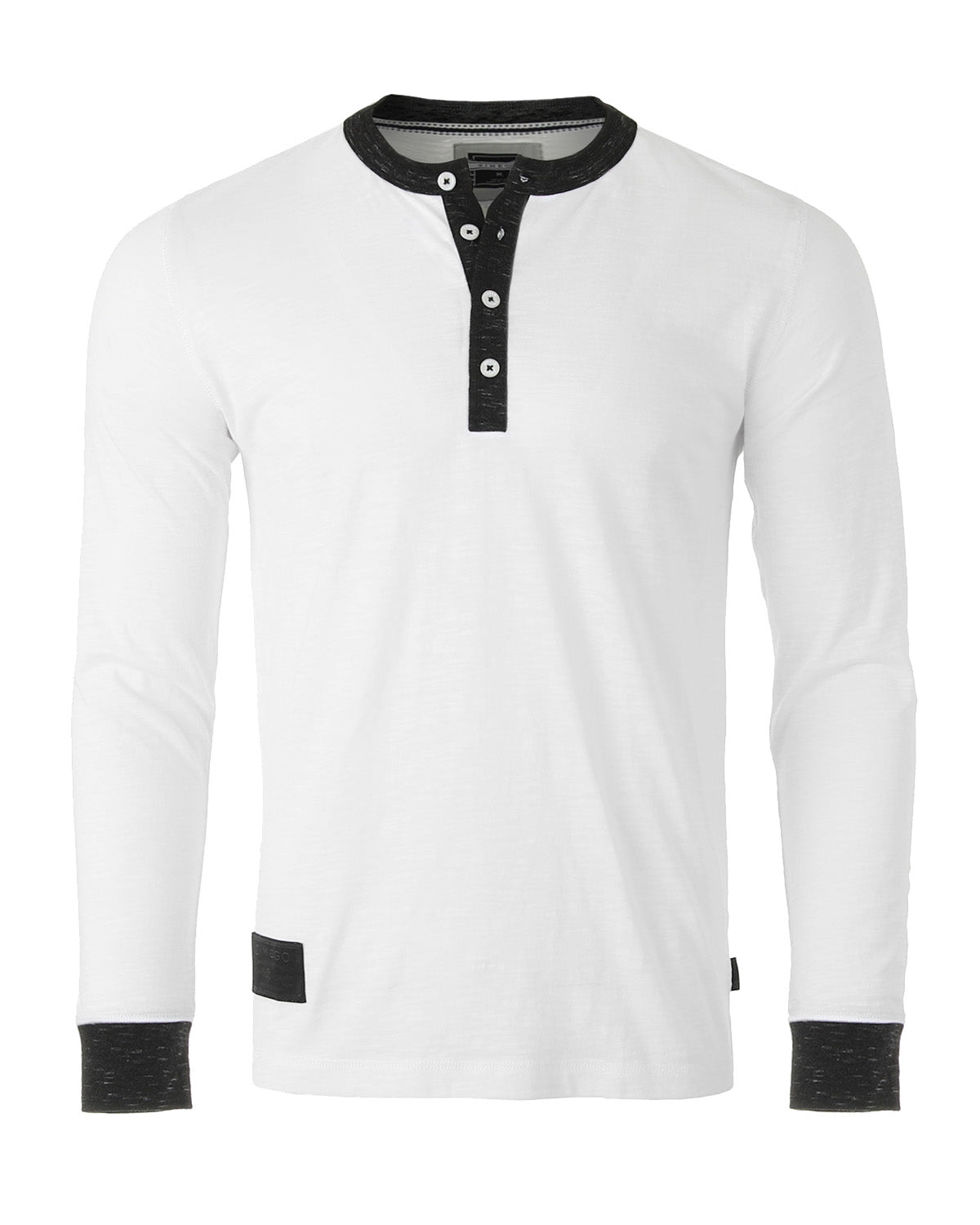 ZIMEGO Men's Long Sleeve Contrast Button Placket Neck Cuffs Casual Henley Shirts - White / Black, X-Large image