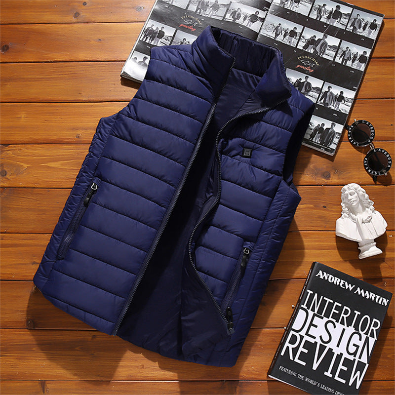 Heated 3-Gear Temperature Setting Puffer Vest with 7.4V Battery Pack and USB Charging Port - Dark blue, 4XL image